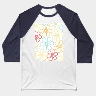 Abstract Flowers Red Yellow Orange Lime Teal White Baseball T-Shirt